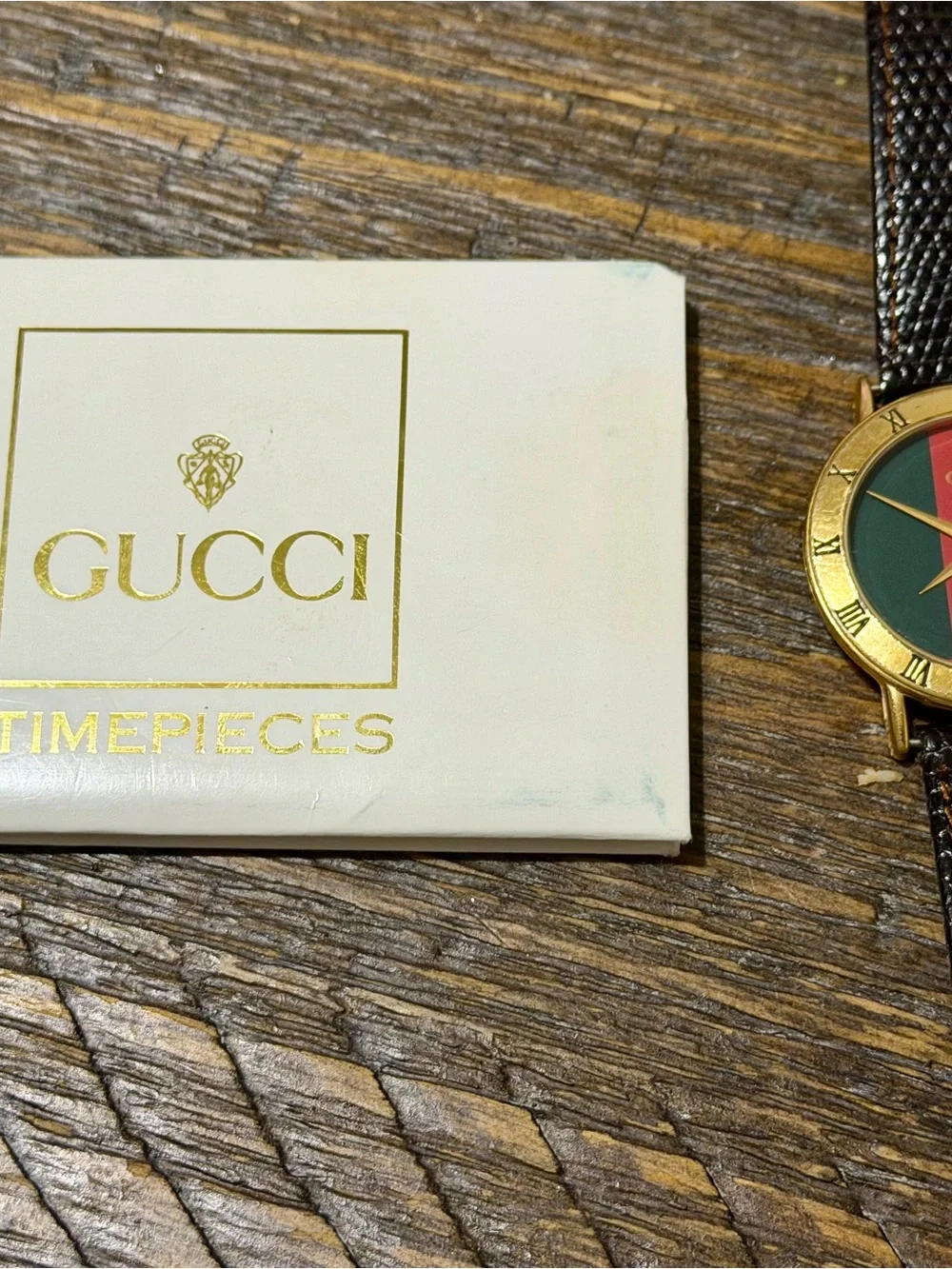 Vintage Gucci Men’s Gold Plated Watch with Green and Red Stripe Dial